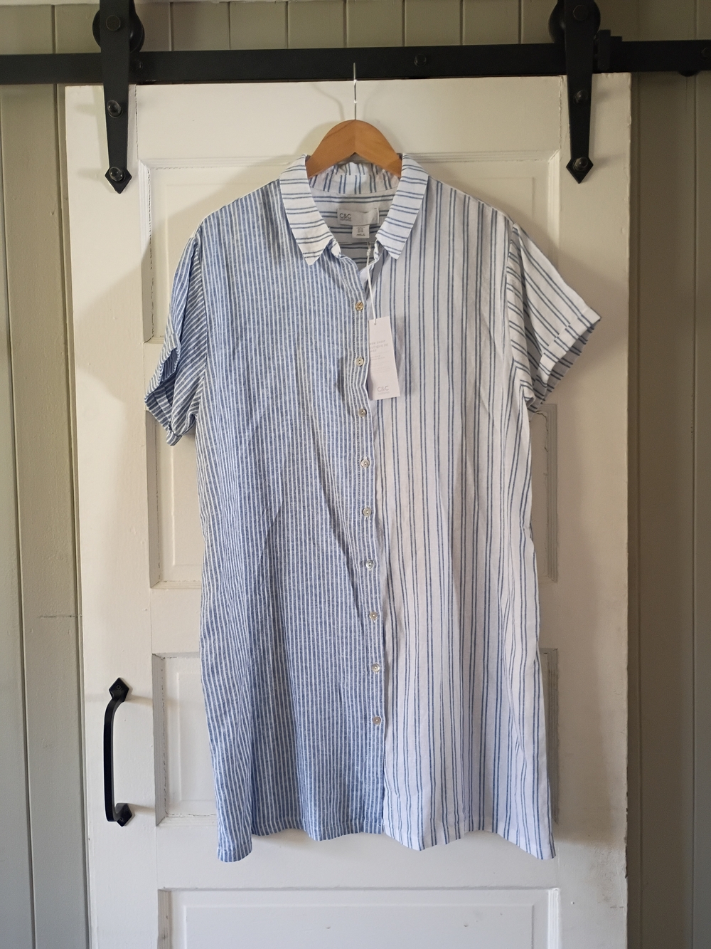 C&C California Blue & White Striped Midi Shirt Dress